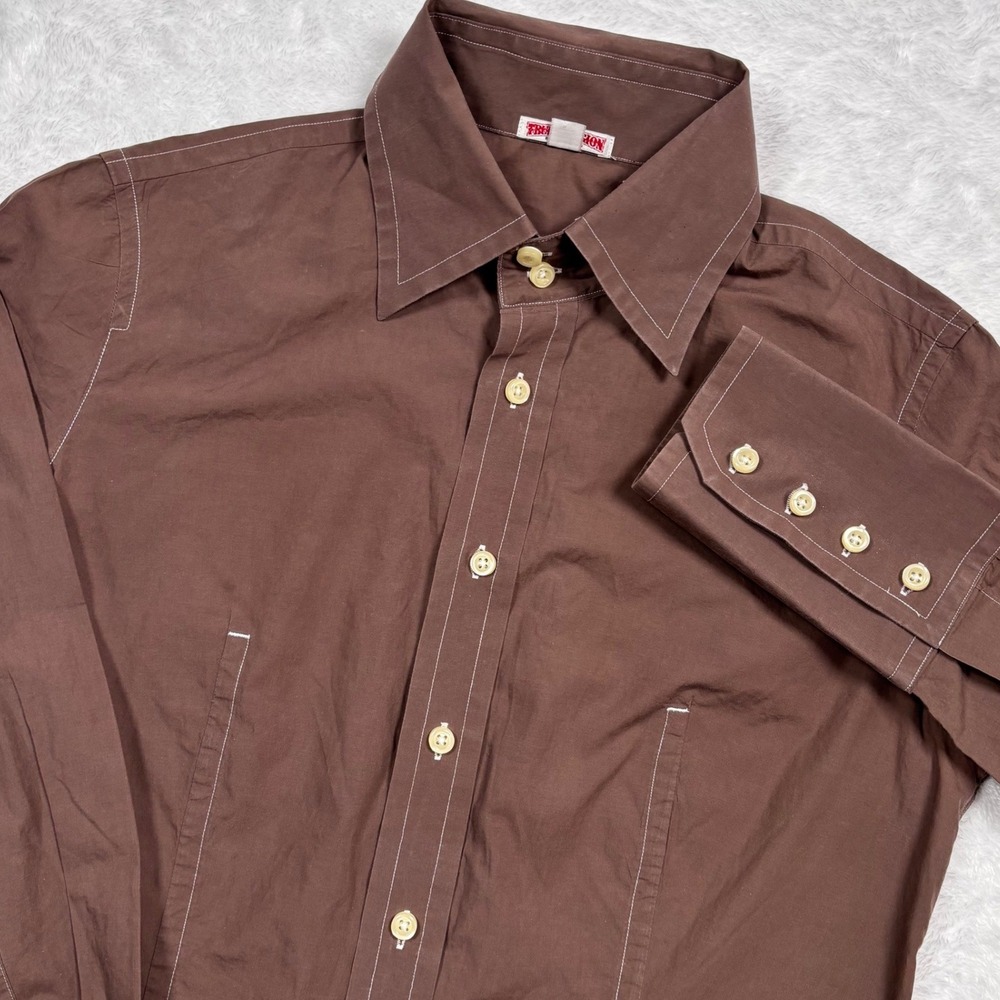 Y2K True Religion Button Shirt Women L Brown Princess Seam Western Barrel Cuff